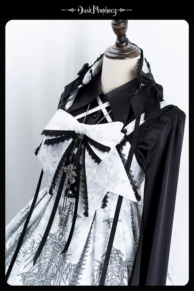DuskProphecy - Coccyx - Elegant Lolita Dress High Waist Fishbone Print JSK Set