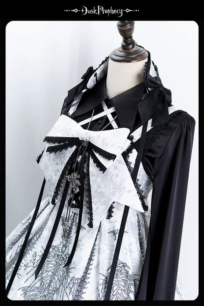 DuskProphecy - Coccyx - Elegant Lolita Dress High Waist Fishbone Print JSK Set