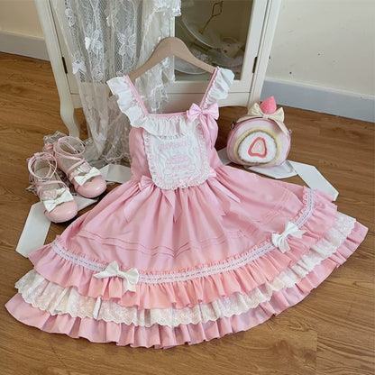 Hanguliang - Sweet Bear - Kawaii Lolita JSK Dress Embroidery Flounce Hem