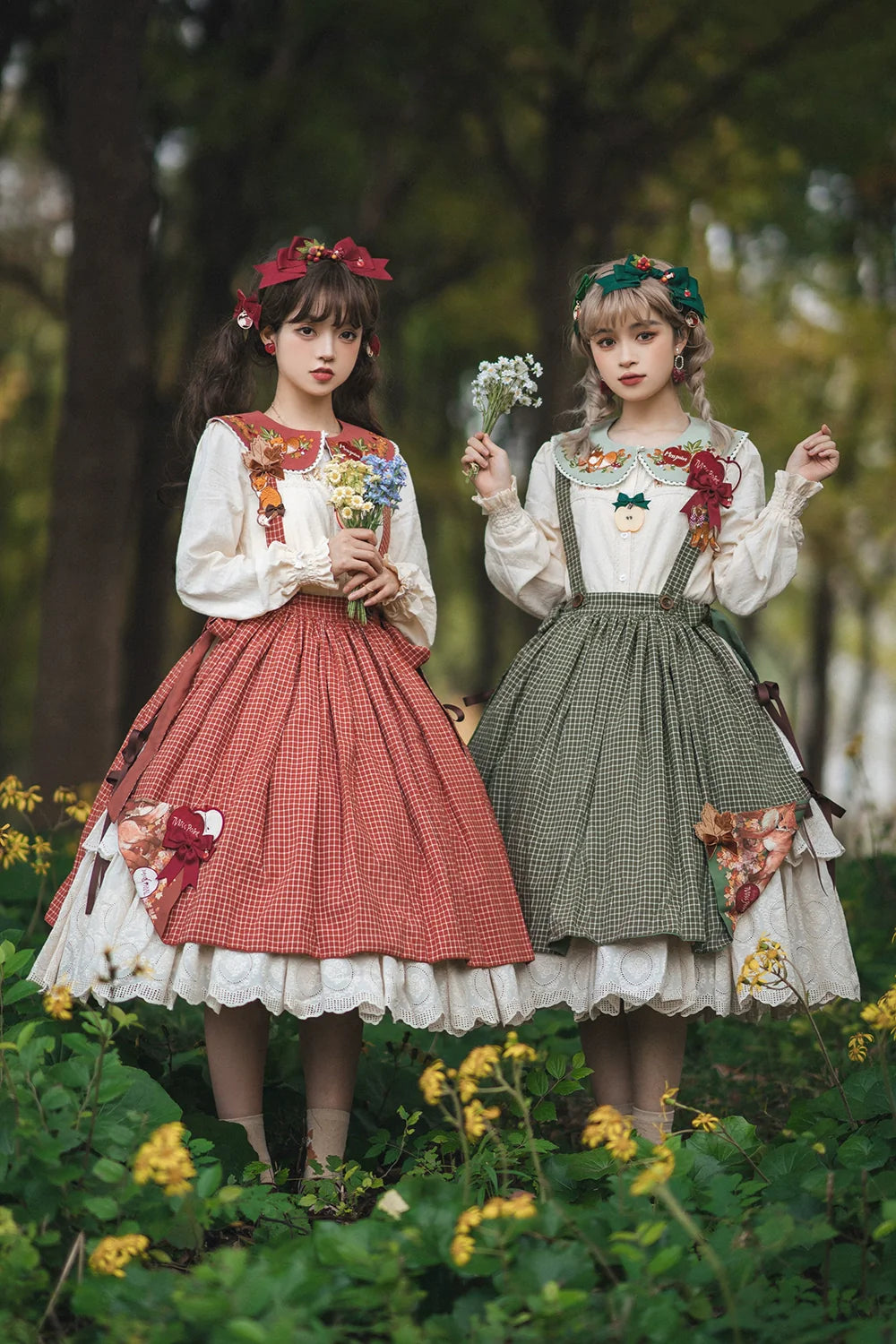 Miss Point - Chubby Fox in the Forest - Customized Lolita Skirt Embroidery Lace Cotton Lolita Skirt