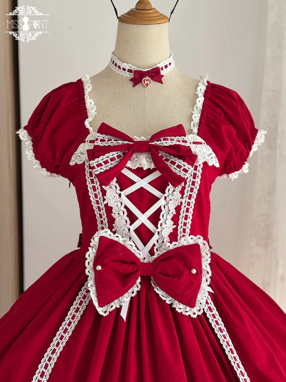 Miss Point - Vintage Petal Rabbit - Old School Lolita OP Cotton Dress With Petal-Shaped Hem