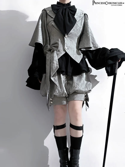 Princess Chronicles - Rabbit Hunting Glacier Gray - Vintage Lolita Grey Coat Kawaii Rabbit Ear Set
