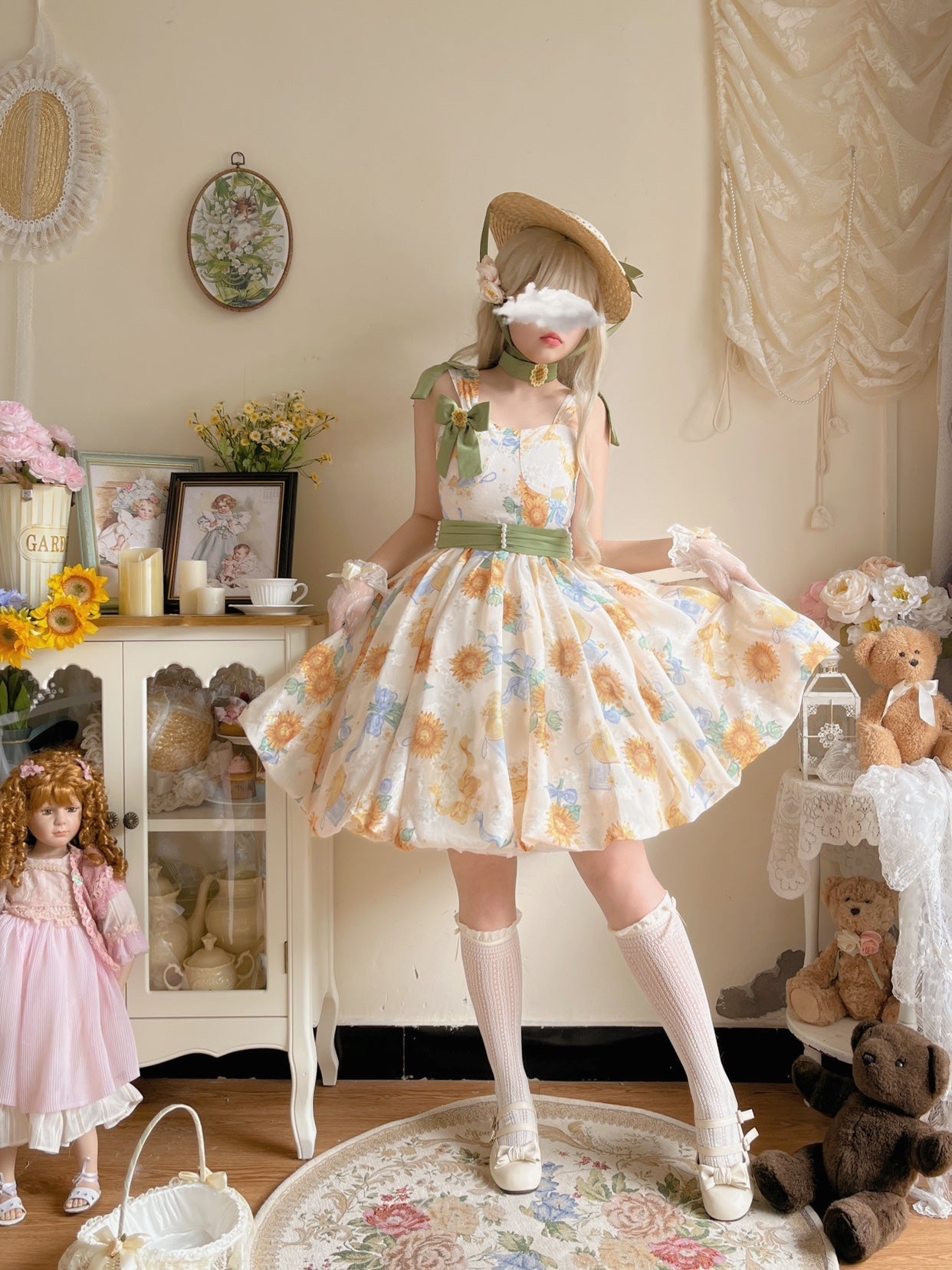 Akiyama Future Studio - Sunflower Print Lolita JSK Dress in Breathable Light Fabric