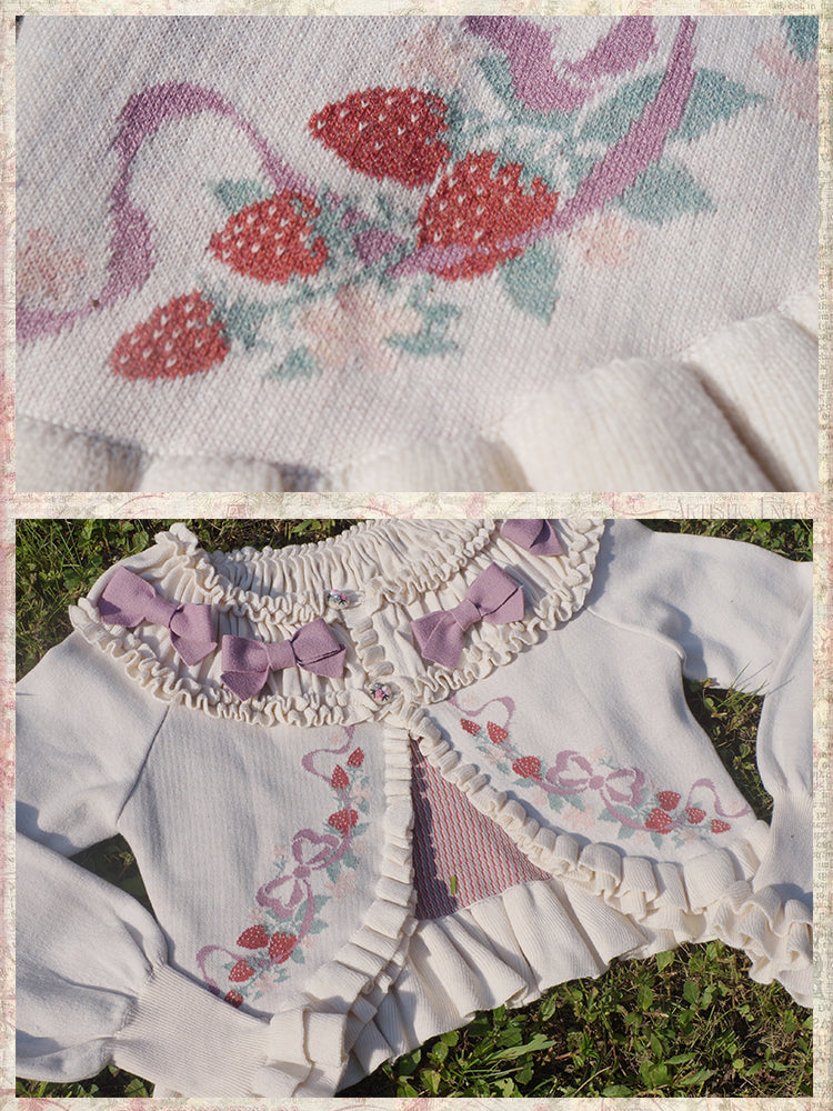 Lilizi - Little Strawberry - Sweet Lolita Cardigan Ivory Sweater with Bows