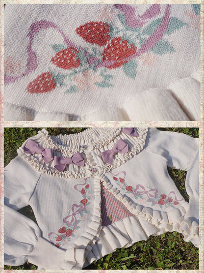 Lilizi - Little Strawberry - Sweet Lolita Cardigan Ivory Sweater with Bows