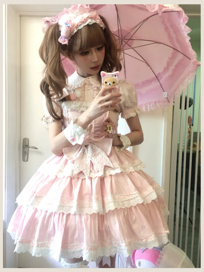 TaTaTa Lolita - Otome Heart - Cotton Old School Lolita JSK Dress Suit, Heart-Shaped Lace Trim