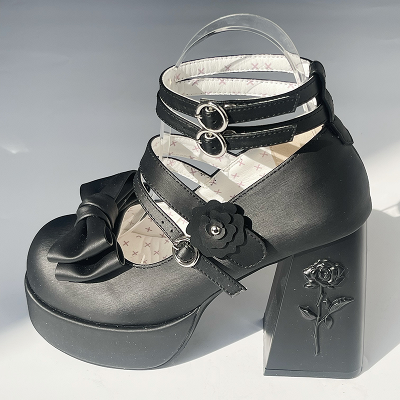 Dreamland - 11 cm Sweet Lolita Shoes with High Platform & Rose Print Heel