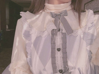 MIST - Cream Sweetheart - Kawaii Lolita Long-sleeve Blouse Multicolors
