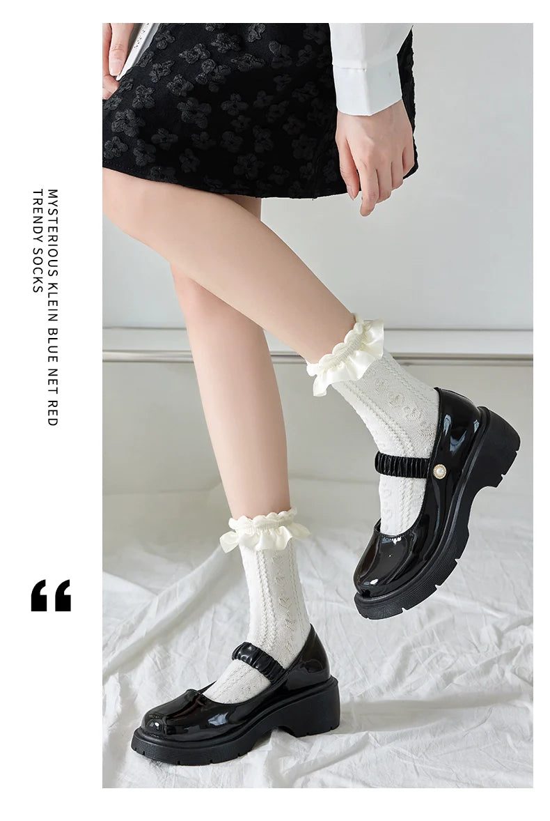JingChi - Sweet Lolita Socks Women's Multicolor JK Mid-Calf Socks