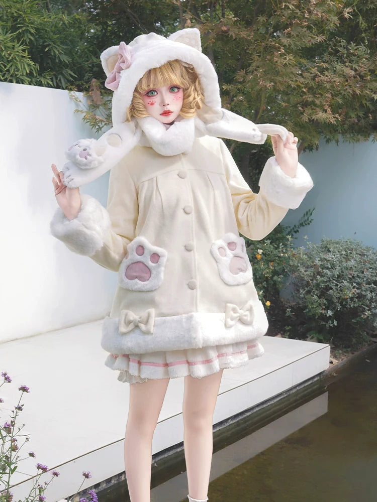 ZhiJinYuan - Calico Cat - Kawaii Lolita Plush Coat Lovely Warm Winter Coat
