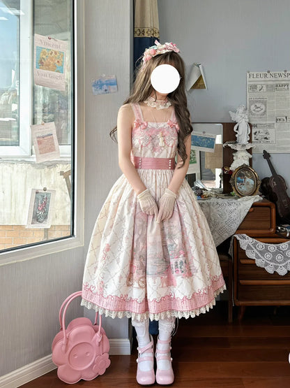 Moon River - Swan Lake Mirror - Pink Sweet Lolita Print JSK Dress