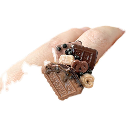 Cornnn - Handcrafted Mini Chocolate Sauce Cookie Adjustable Ring