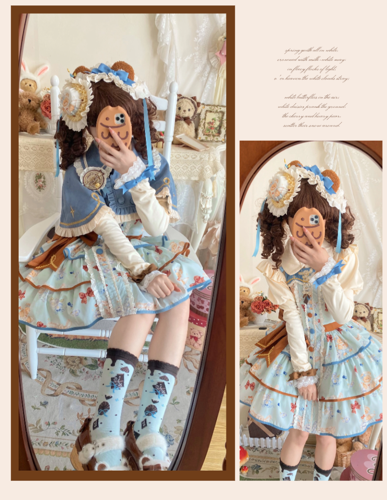 Cheese Mee Mee - Seaside Tea Party - Sweet Lolita Dress Cute Print JSK and Cape
