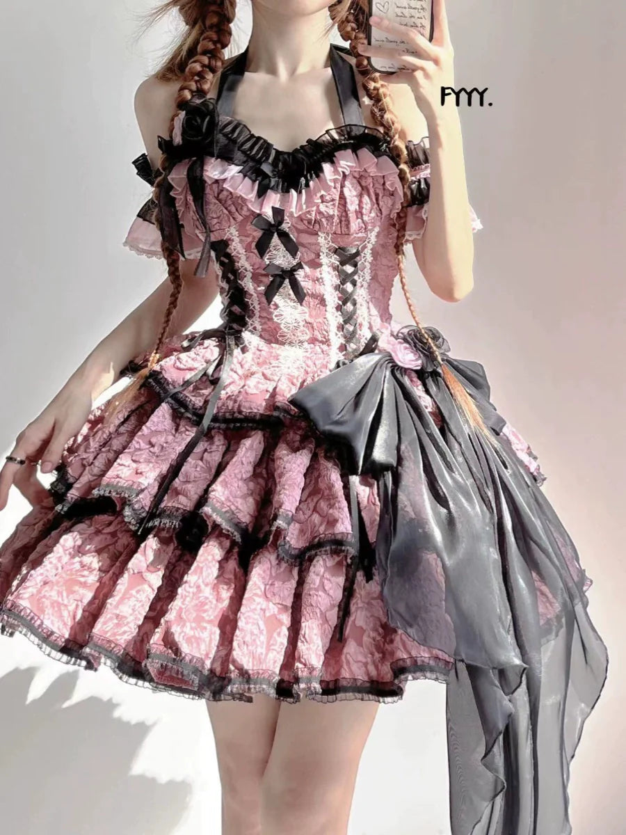 Xingweimian - Medea's Kiss - Gothic Lolita Dress Tiered Hem Pink JSK Dress Set