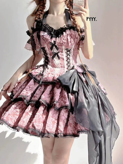 Xingweimian - Medea's Kiss - Gothic Lolita Dress Tiered Hem Pink JSK Dress Set