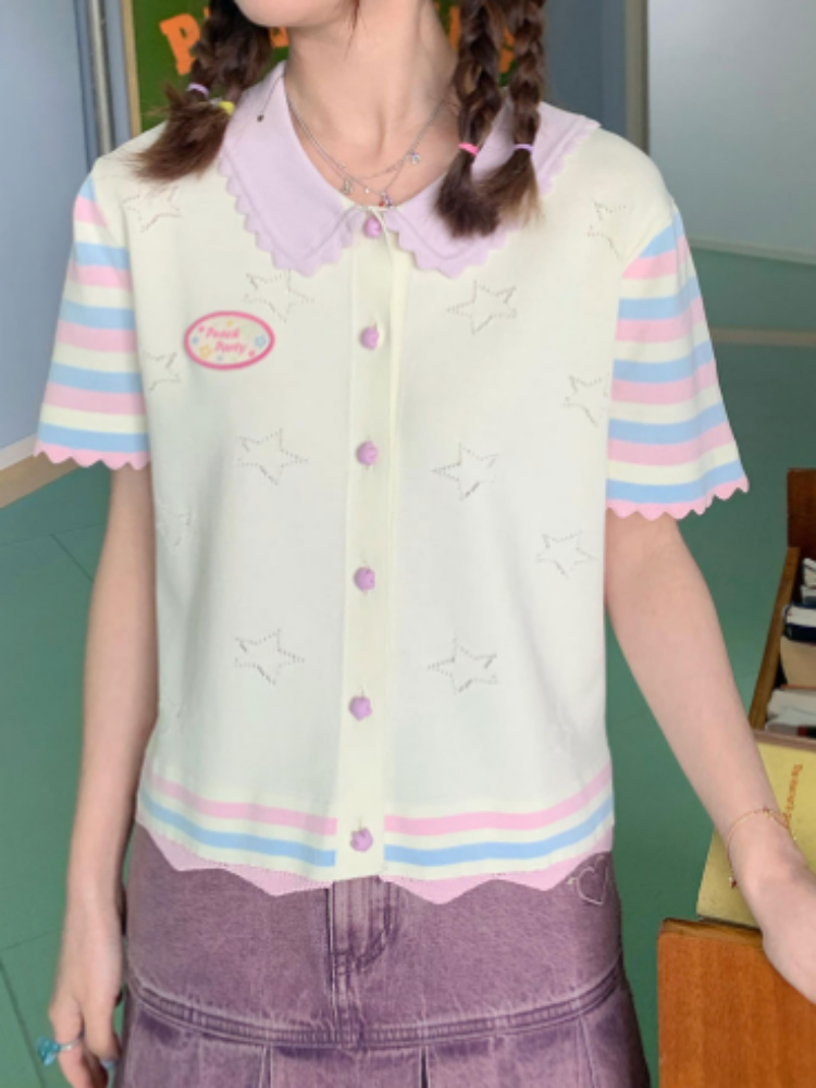 Star Mellow Knit Striped Cardigan【s0000002375】