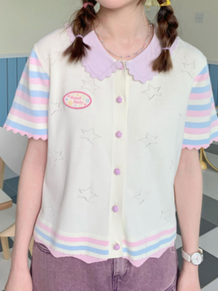 Star Mellow Knit Striped Cardigan【s0000002375】