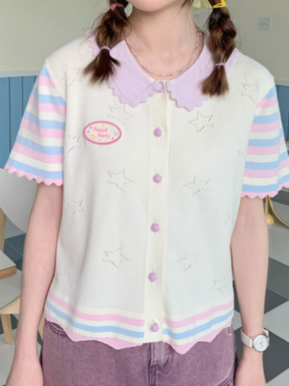 Star Mellow Knit Striped Cardigan【s0000002375】