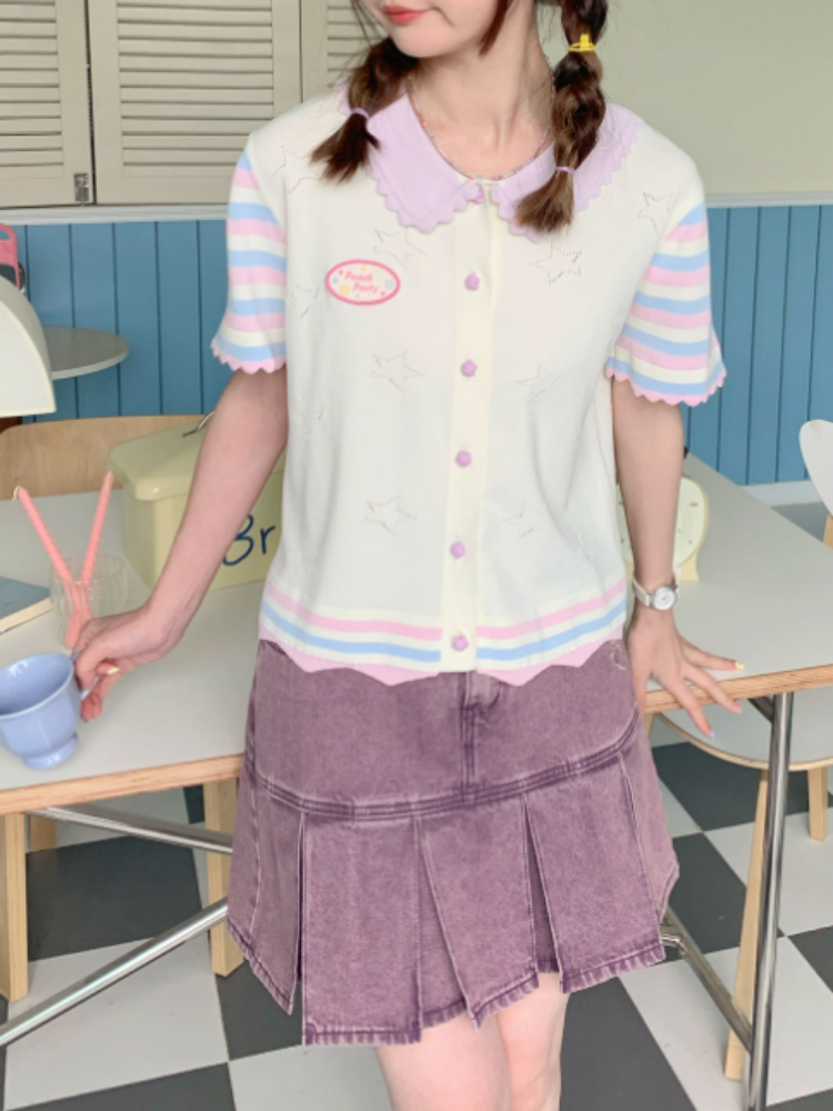 Star Mellow Knit Striped Cardigan【s0000002375】