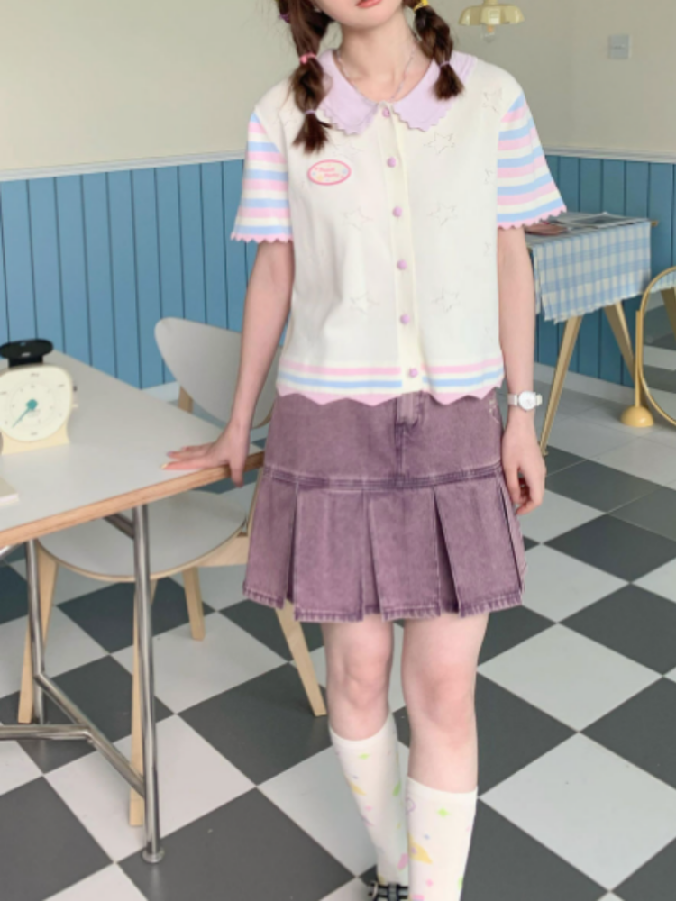 Star Mellow Knit Striped Cardigan【s0000002375】