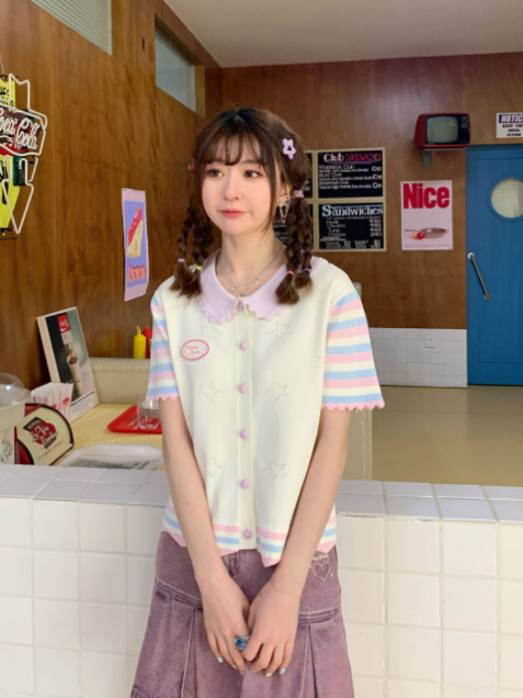 Star Mellow Knit Striped Cardigan【s0000002375】