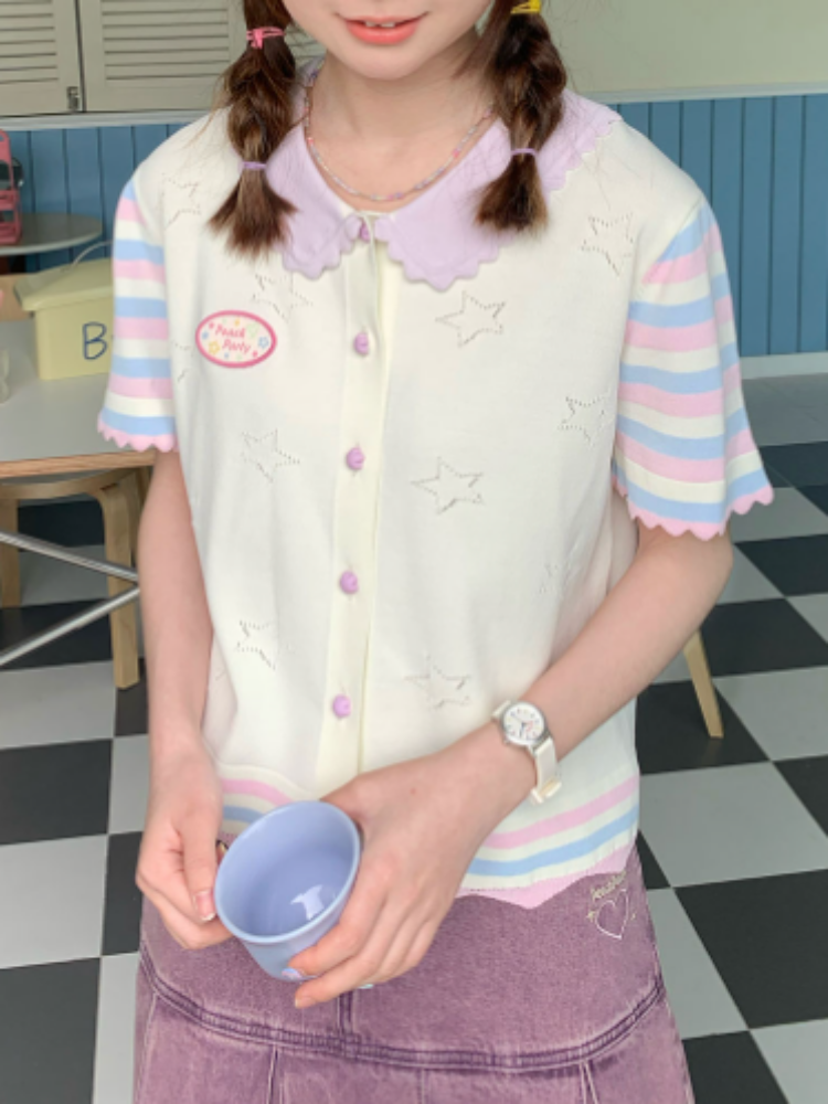 Star Mellow Knit Striped Cardigan【s0000002375】