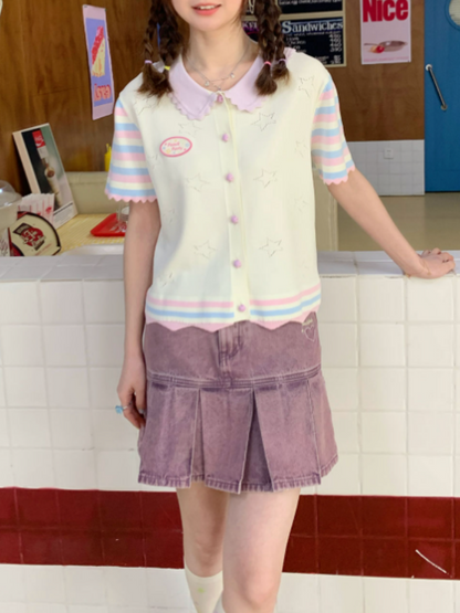 Star Mellow Knit Striped Cardigan【s0000002375】