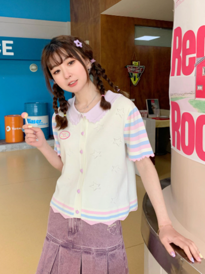 Star Mellow Knit Striped Cardigan【s0000002375】