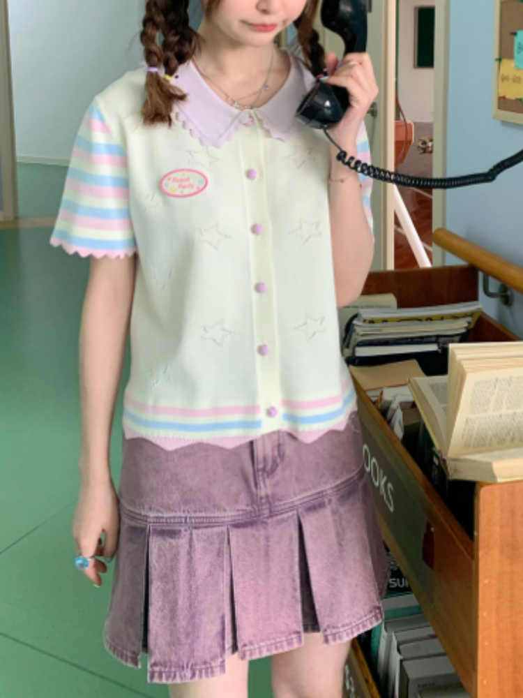 Star Mellow Knit Striped Cardigan【s0000002375】