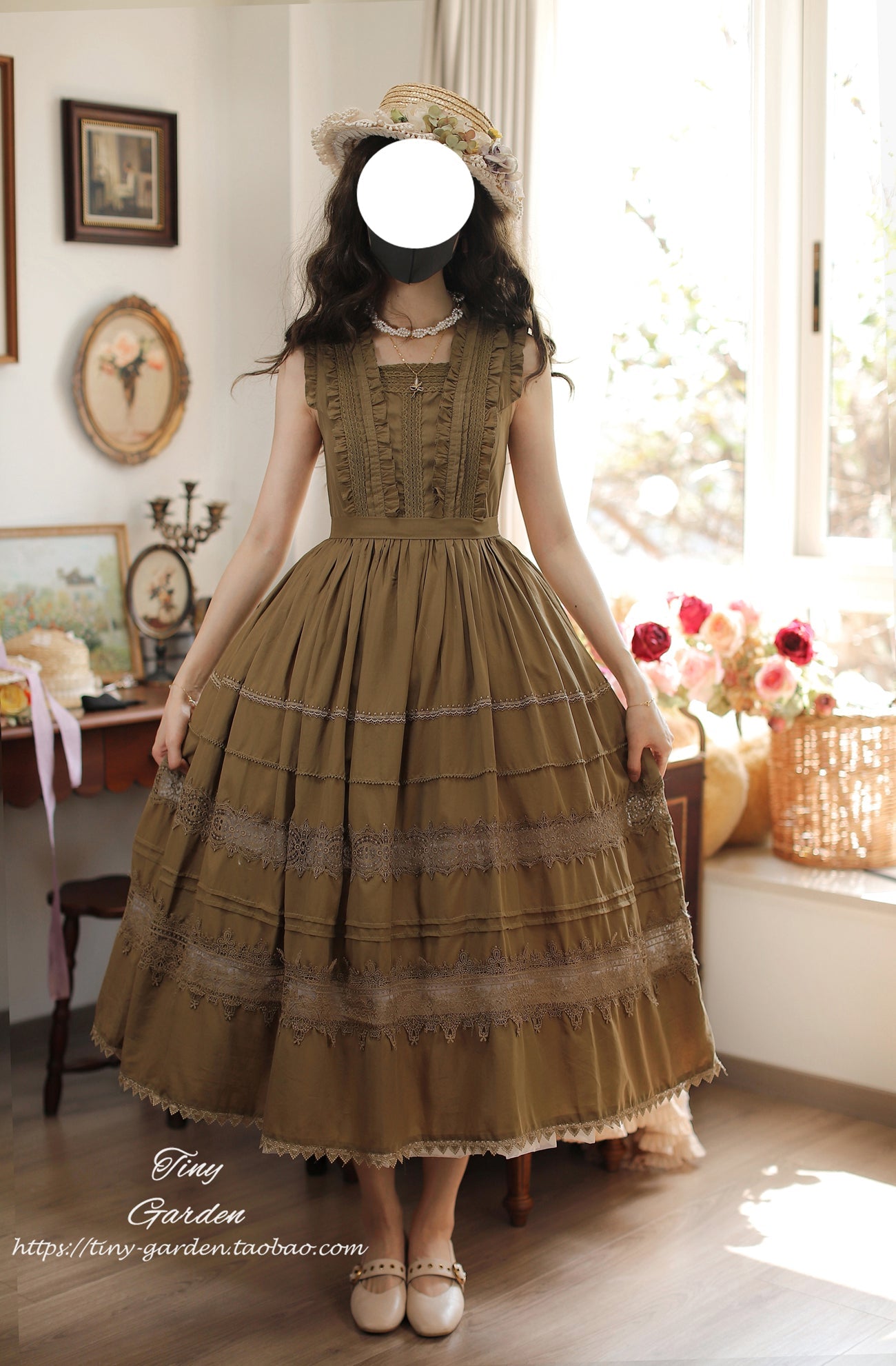 Tiny Garden - Spring Whisper - Solid Color Classic Lolita JSK Dress with Tulle Apron
