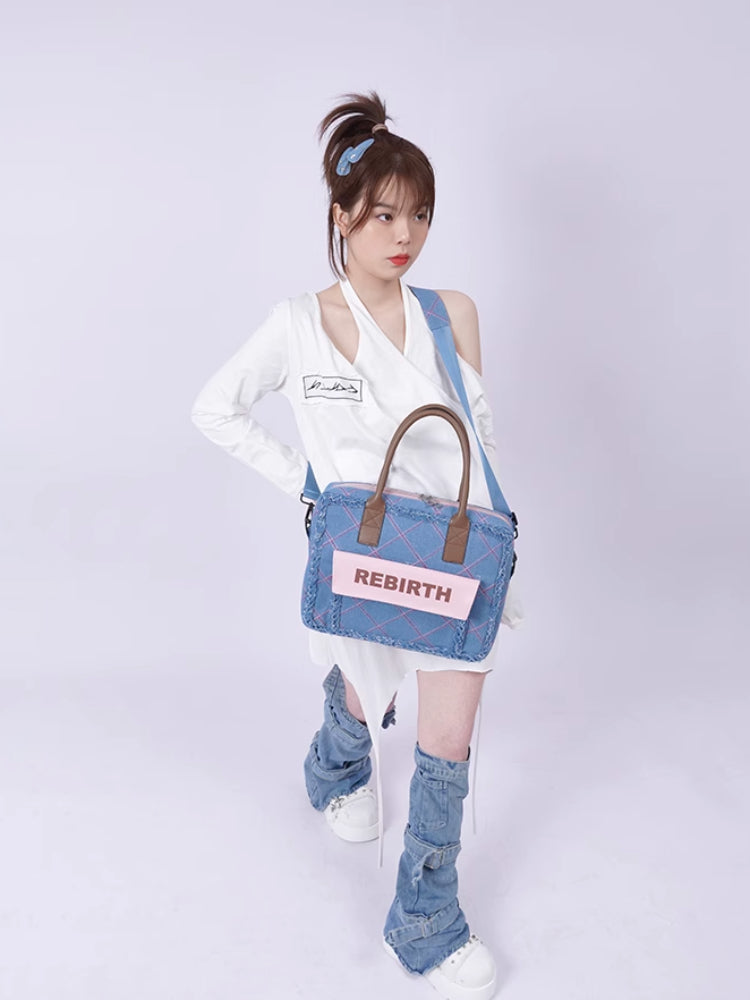 Plaid denim computer bag【s0000007318】