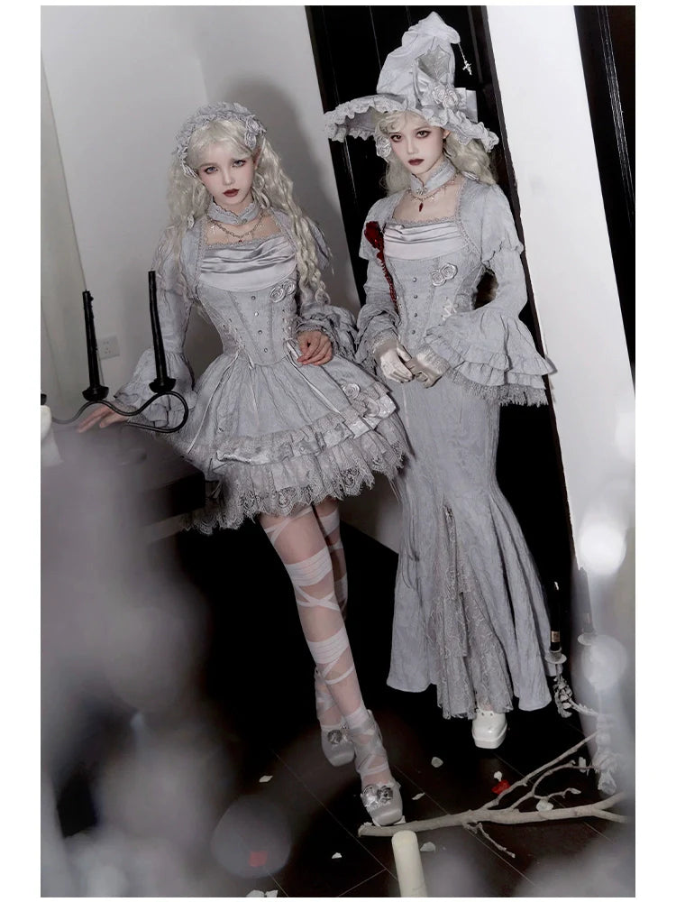 With PUJI - Letter and Poetry ﾂｷ Twilight - Gothic Witch Lolita SK Suit Bodice Mermaid Dress