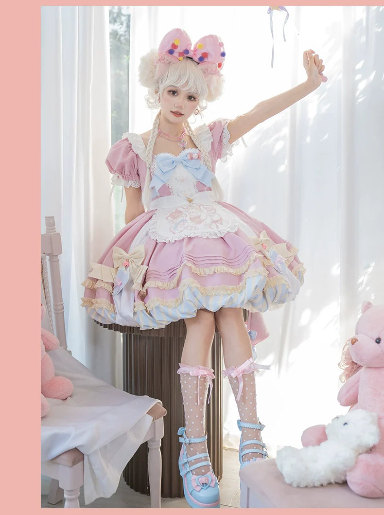 OCELOT - Sweet Lolita Pink Cat Tail OP Dress Set