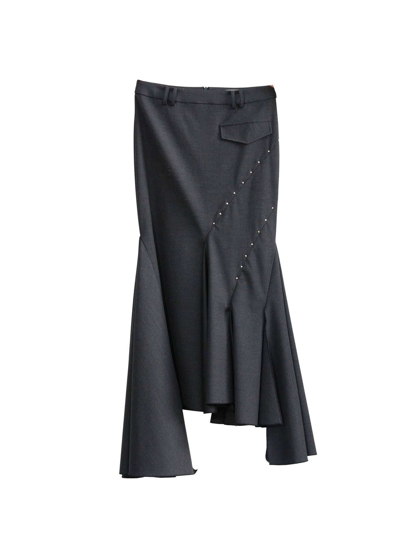 Geometric Splicing Rivets Decorated Irregular Mermaid Skirt