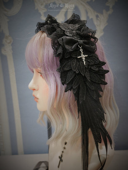 Rose Thorn - Devil Wings - Gothic Lolita Headband with Cross Pendant Custom Clolor