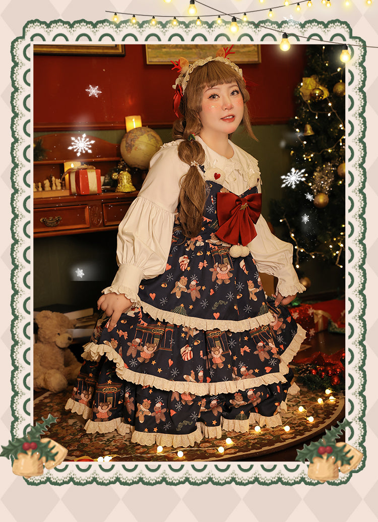 Yingtang - Plus Size Lolita Dress Set Christmas Winter Two-piece
