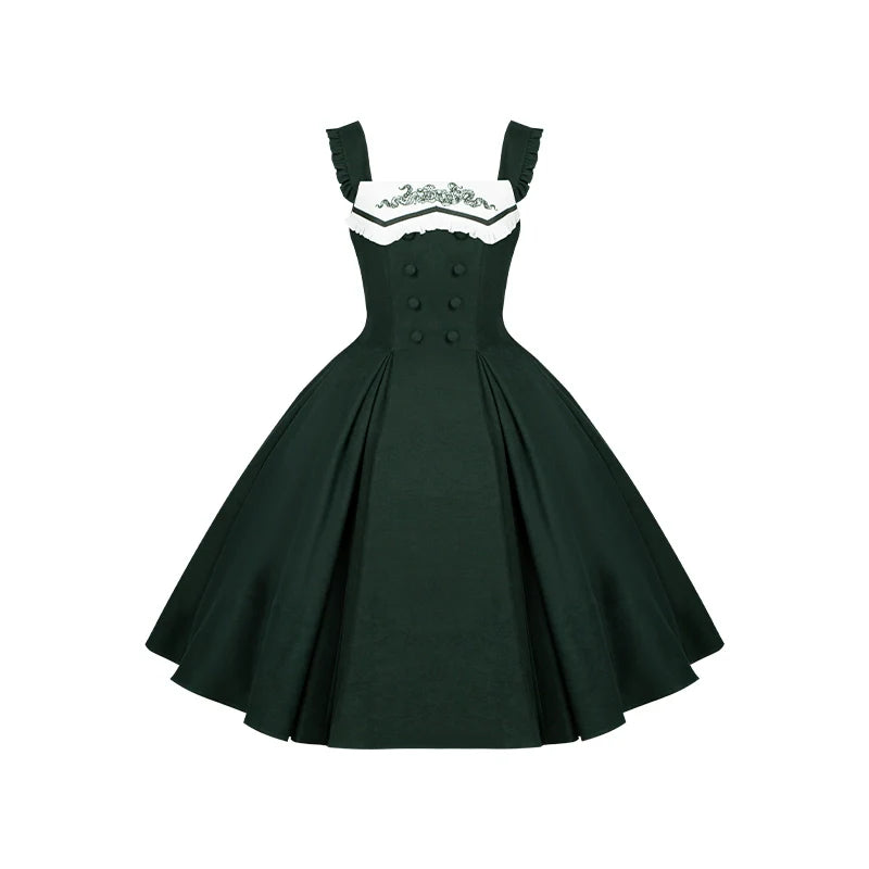 With PUJI - Letter and Poetry ﾂｷ Abyss Clinic - Gothic Lolita Green Dress Set