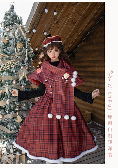 With PUJI - Wish Date - Twins Lolita Fishbone Bust-supporting JSK Winter Scarf-Cape