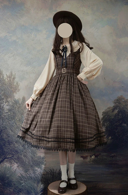 Forest Song - Grena's Poems - V-Neck Plaid Jumper Dress