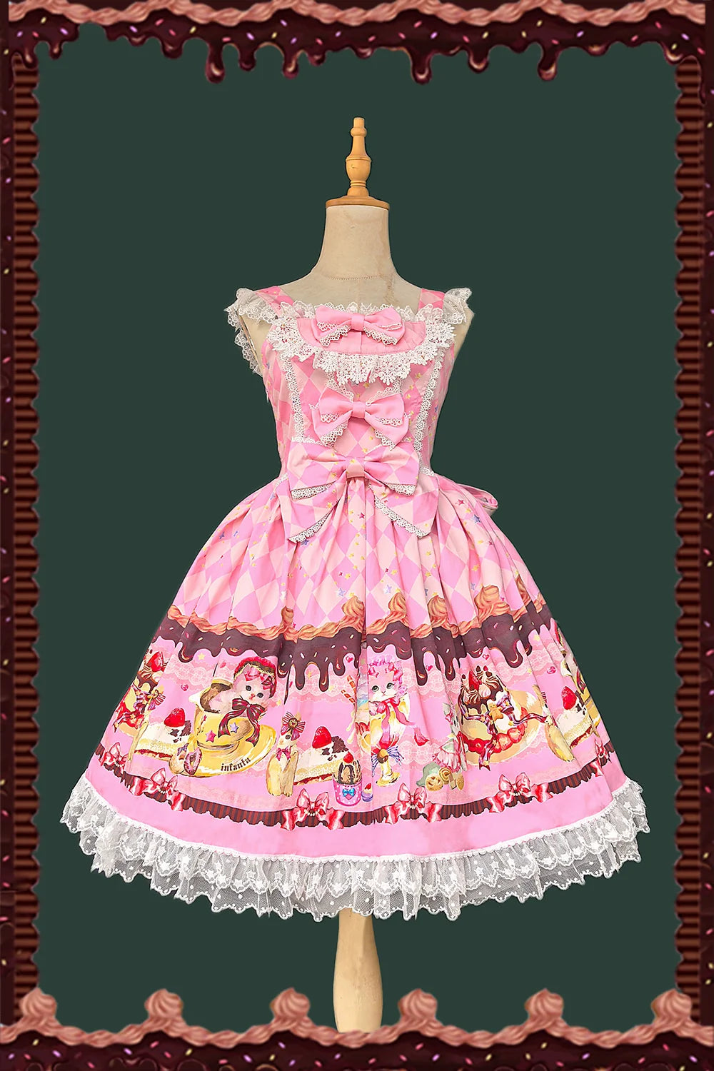 Infanta - Cream Meow - Sweet Lolita JSK, Cat Print