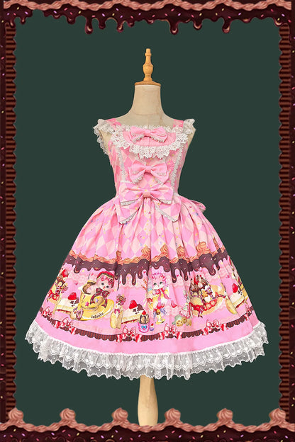 Infanta - Cream Meow - Sweet Lolita JSK, Cat Print
