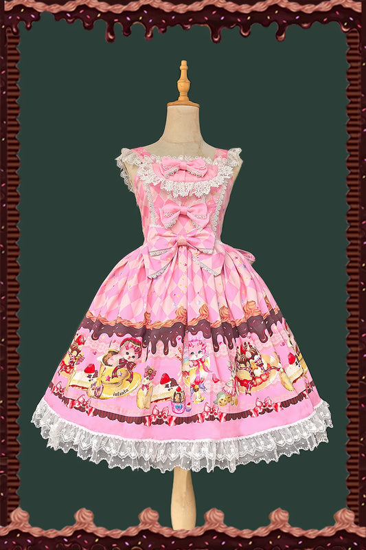 Infanta - Cream Meow - Sweet Lolita JSK, Cat Print