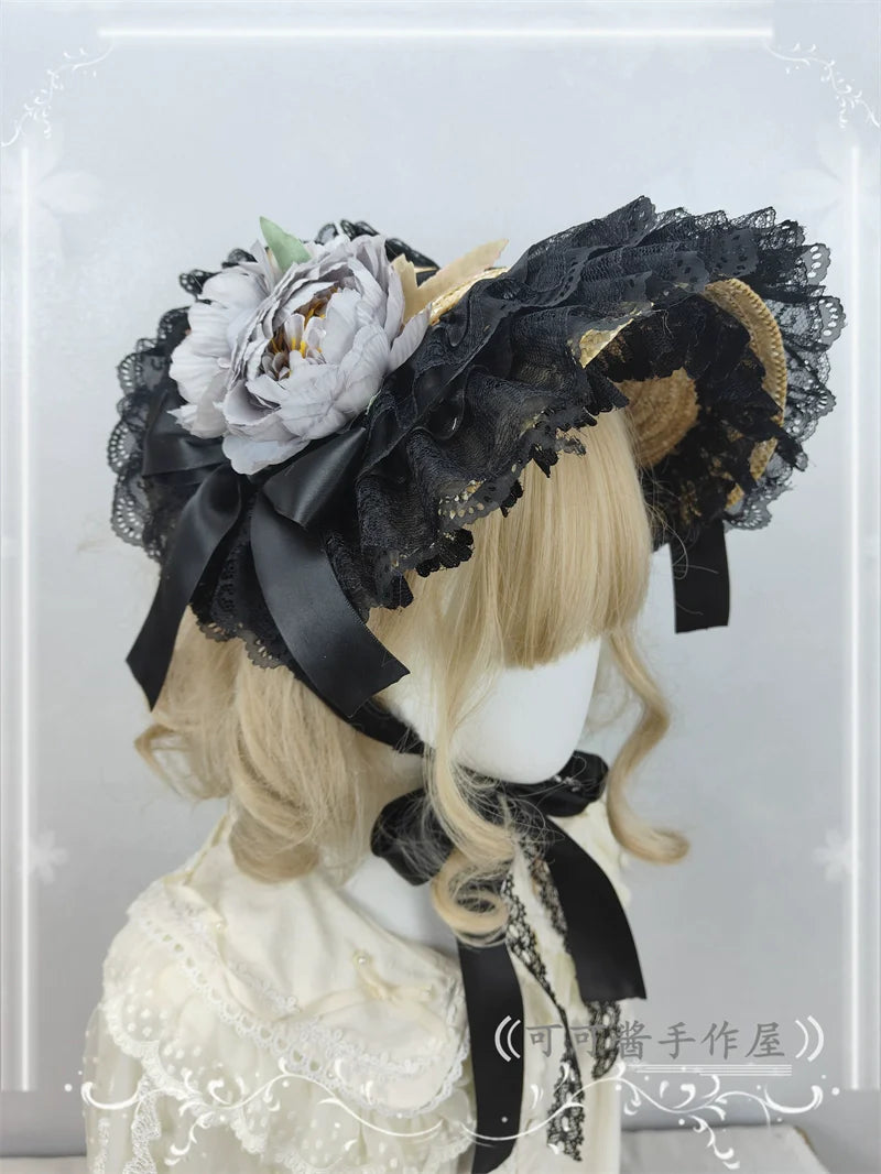 Cocoa Jam - Country Lolita Bonnet Lace Flower Flat Cap Multicolors Customized
