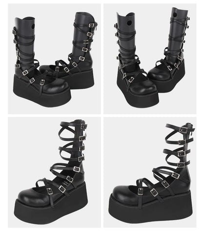 Angelic imprint - Punk Lolita High Platform Shoes With Calf-length Straps