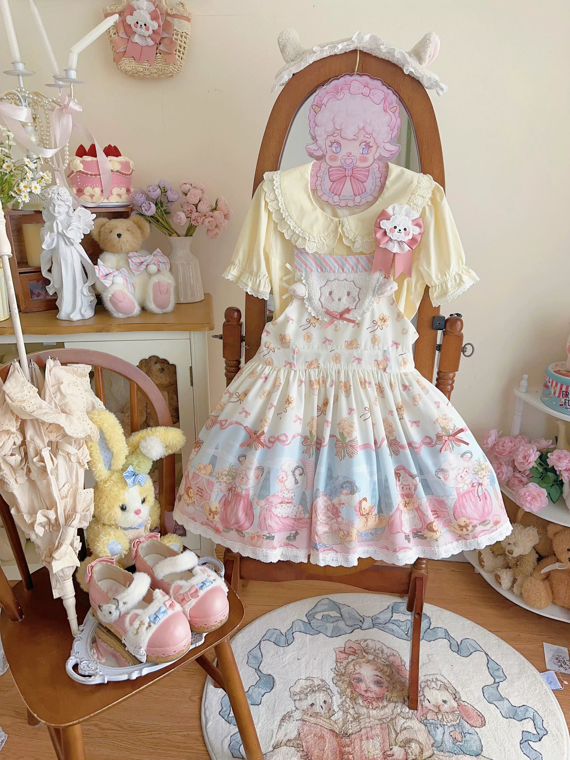 MeowMeow - Dance of the Lambs - Kawaii Lolita Salopette Dress With Cute Animal Prints