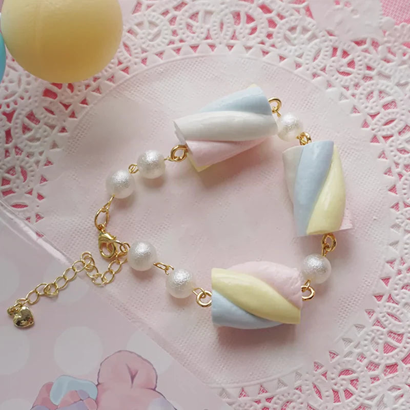 Cat Tea Party - Sweet Lolita Accessories Simulated Cotton Candy Clay Bracelet Necklace