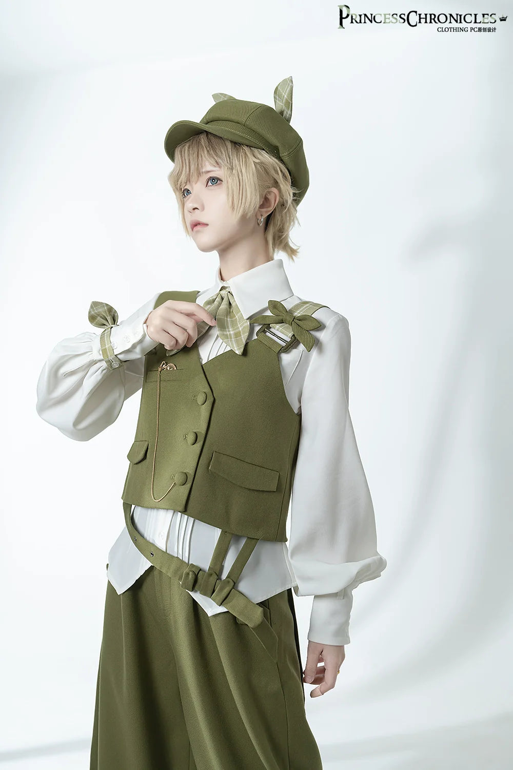 Princess Chronicles - Secret Morning Paper - Ouji Lolita Shirt, Matcha Green Capri Pants