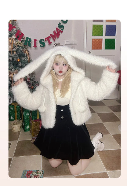 Yingtang - Plus Size Lolita Christmas Plush Coat Dress Set