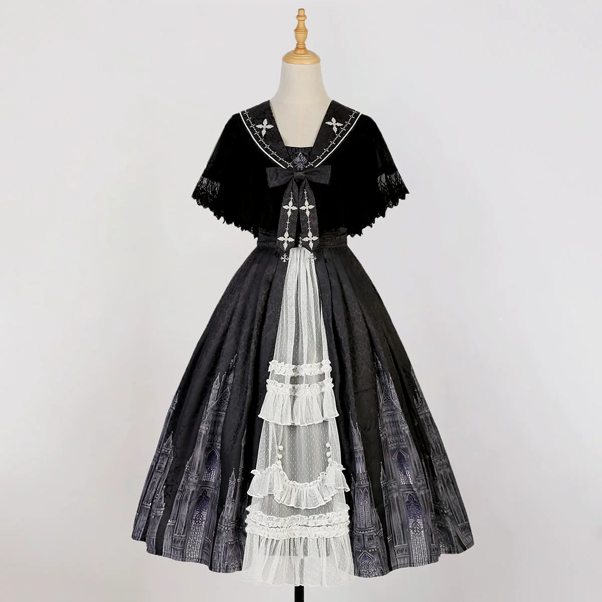 Cornfield Lolita - Silent Church - Gothic Lolita JSK Dress Printed Dress Thin Shawl Set