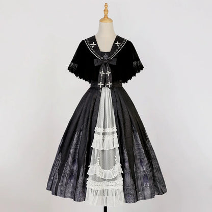 Cornfield Lolita - Silent Church - Gothic Lolita JSK Dress Printed Dress Thin Shawl Set